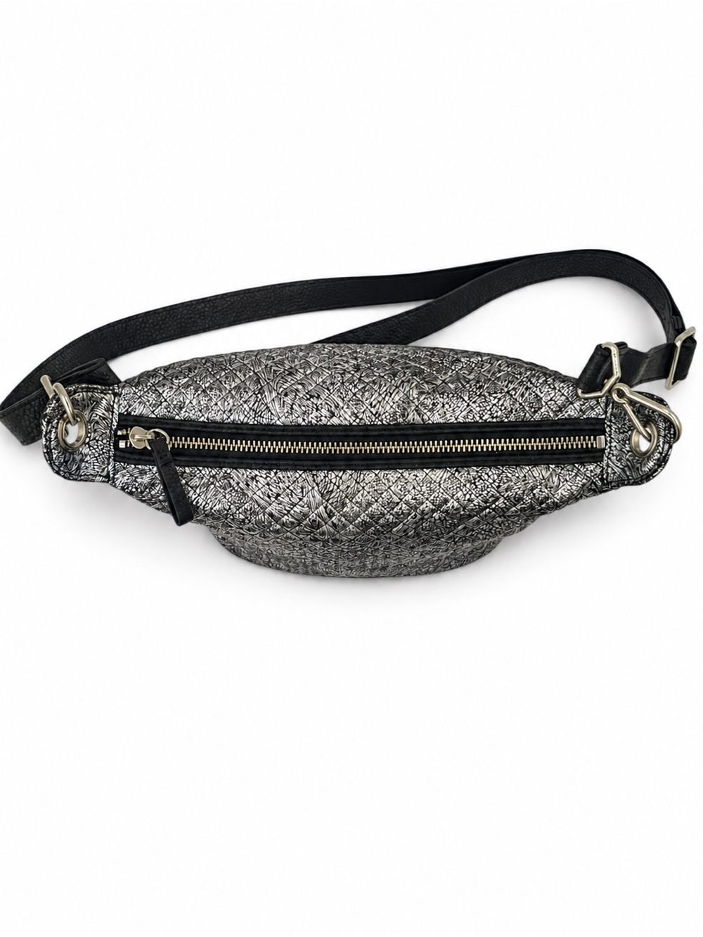 Vera BradleyCarson Silver Black Metallic Quilted Crossbody Hobo Bucket Bag Purse - Picture 8 of 10